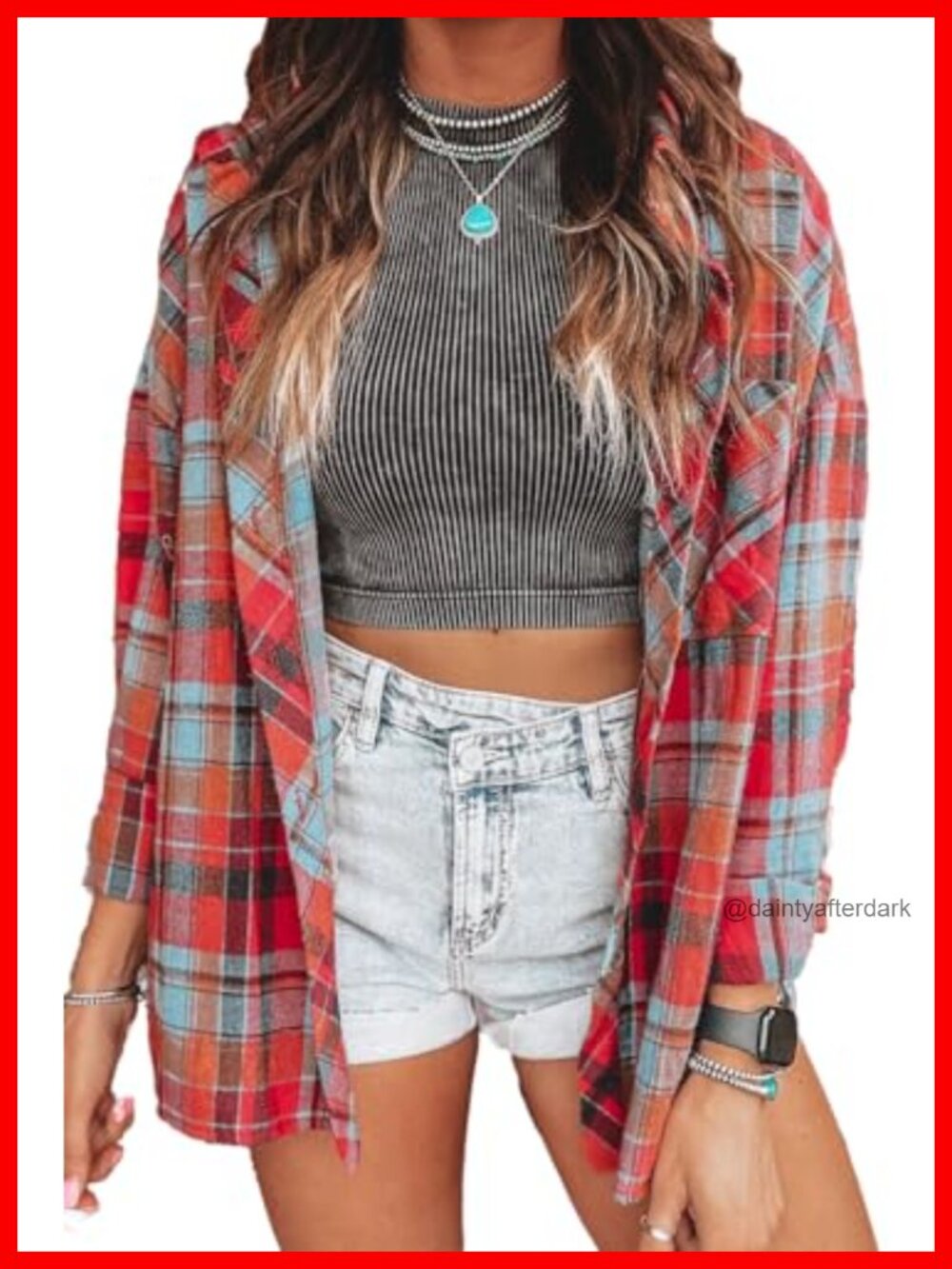Plaid Flannel Button-Down Shirt Long Sleeve Women Loose Fit